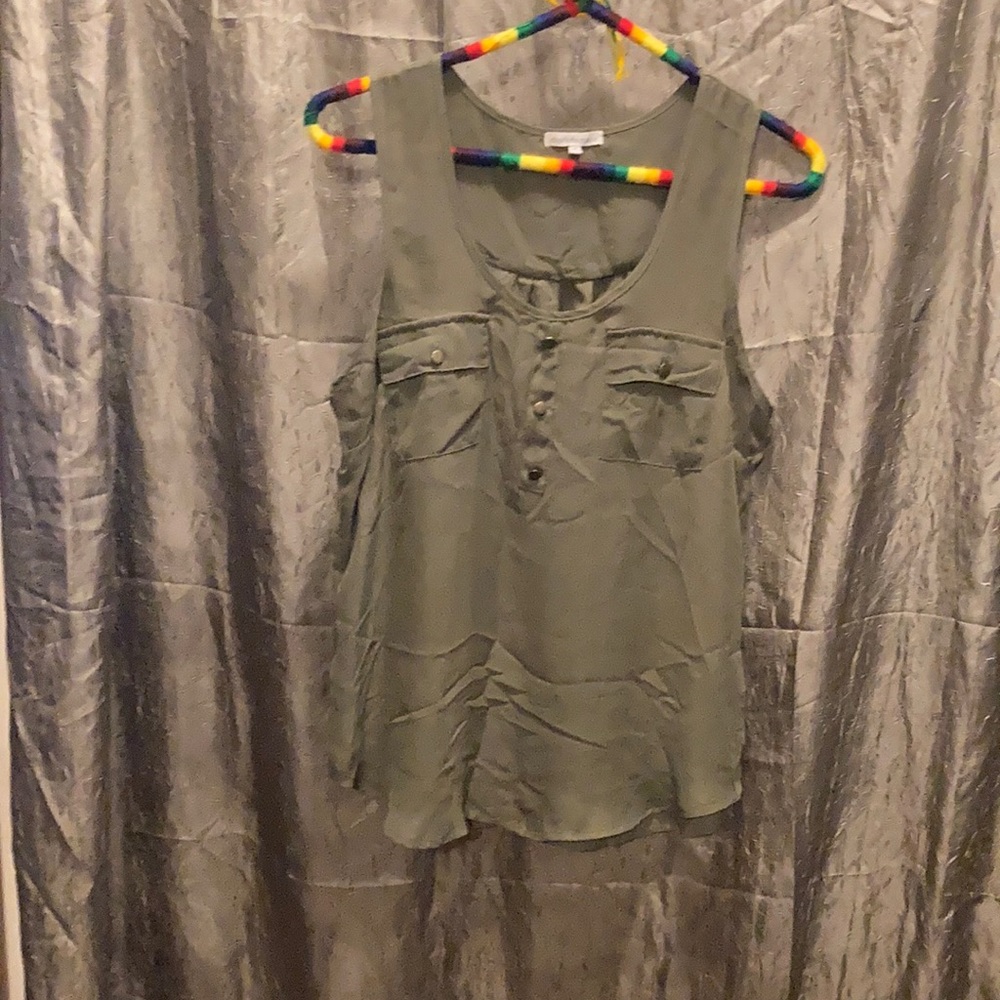 Army green tank blouse